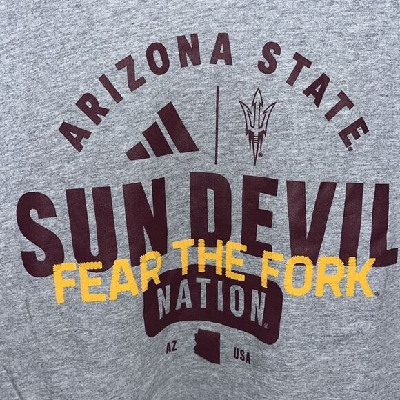 Adidas Gray & Maroon Sparky Pitchfork Arizona State ASU Sun Devils T Shirt L - Picture 2 of 3